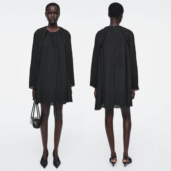 NEW COS PLISSÉ MINI BLACK DRESS size 4 - Picture 1 of 3